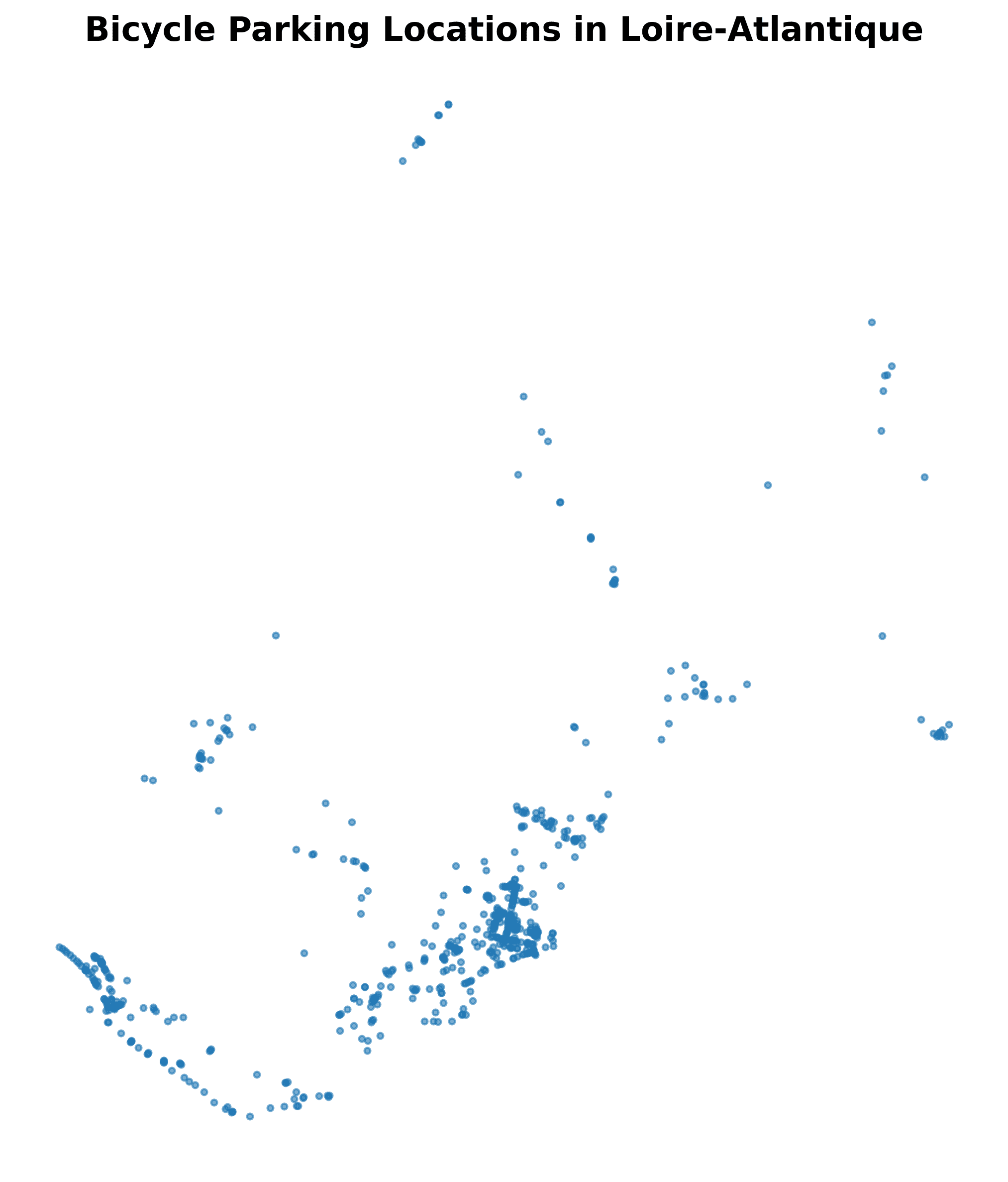 Geographic distribution of recorded bicycle-parking locations in Loire-Atlantique