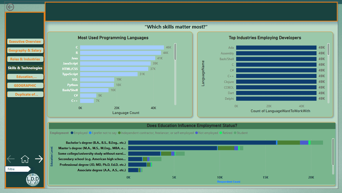 Developer employment skills and technologies analysis